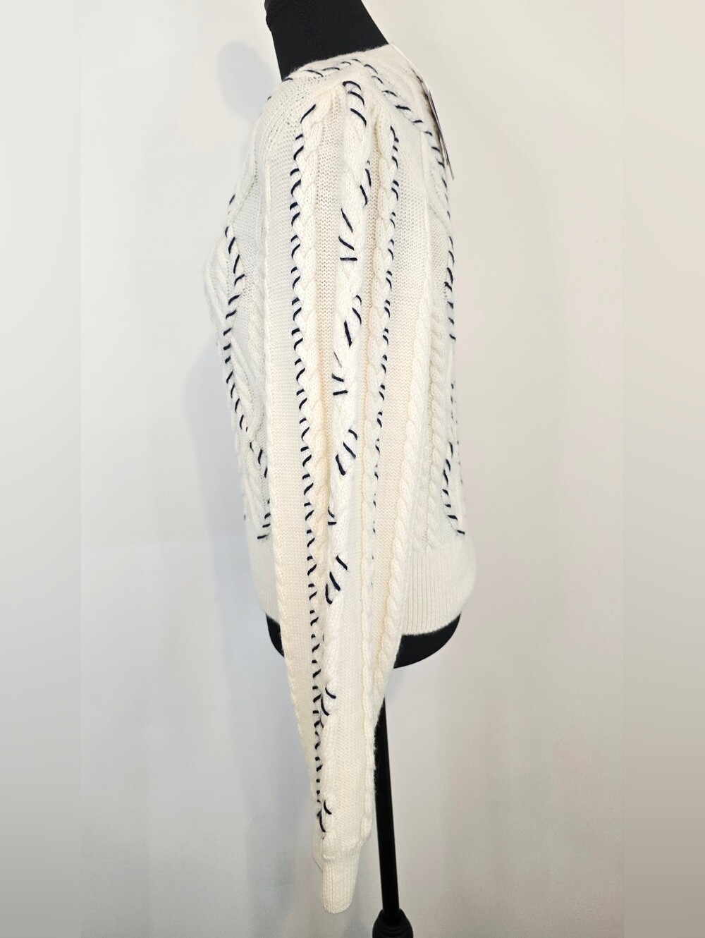 & Other Stories Paris Atelier Cream Cable Knit Wool Sweater Navy Whipstitch - Picture 10 of 10
